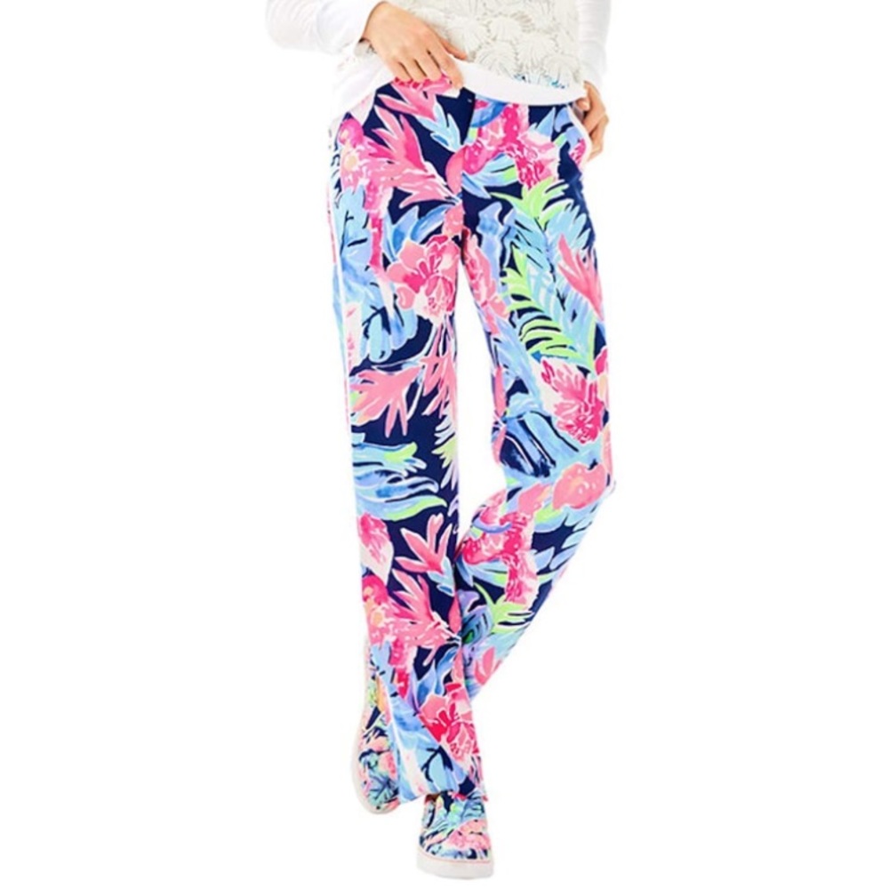 LILLY PULITZER Women's High Tide Navy Tropicolada Madeira Pants 6